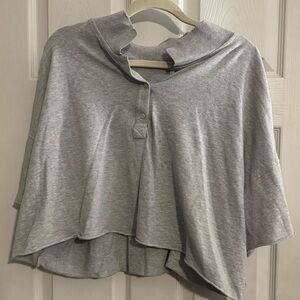 Aerie Gray Button Polo Style Cropped Shirt